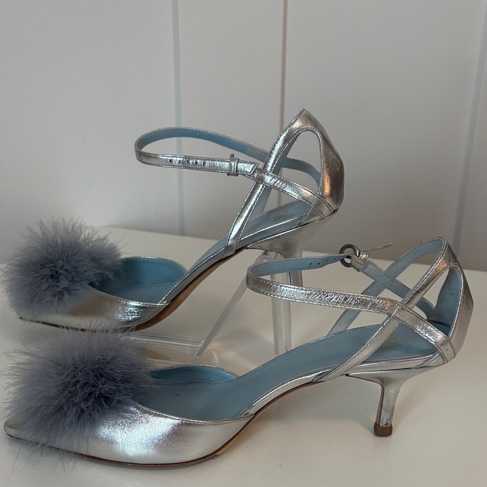 Frances Valentine Willow Mink Fluffy Pom Pom Heels - Picture 5 of 8